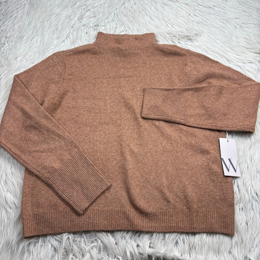 NWT Worthington Women's‎ PL Brown Plush Knit Mock Neck Sweater Preppy Academia